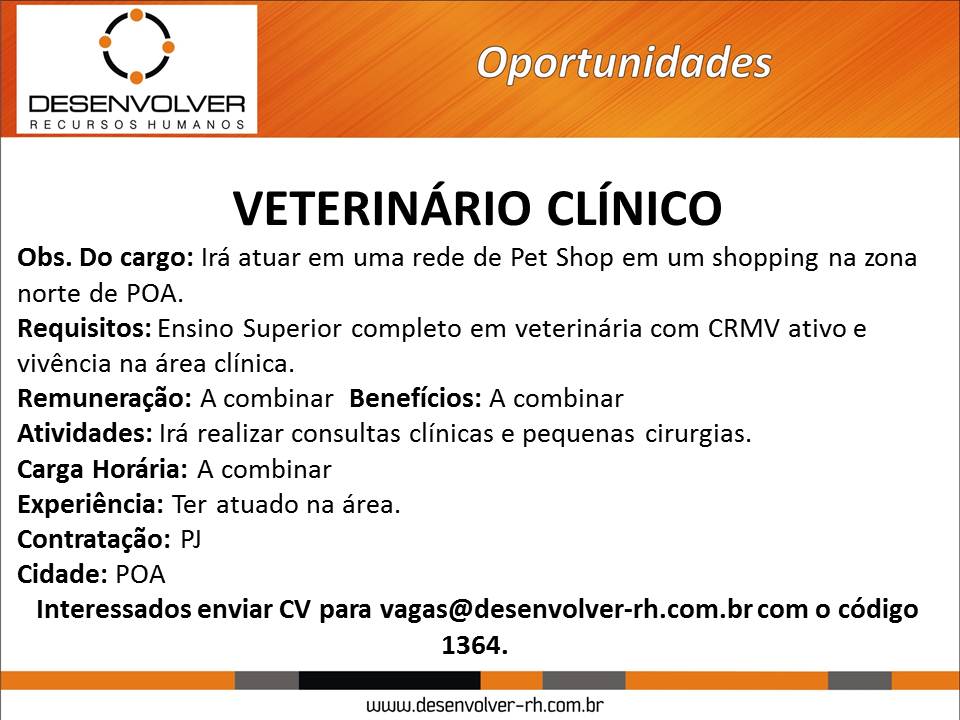 Oportunidade de trabalho na área veterinária